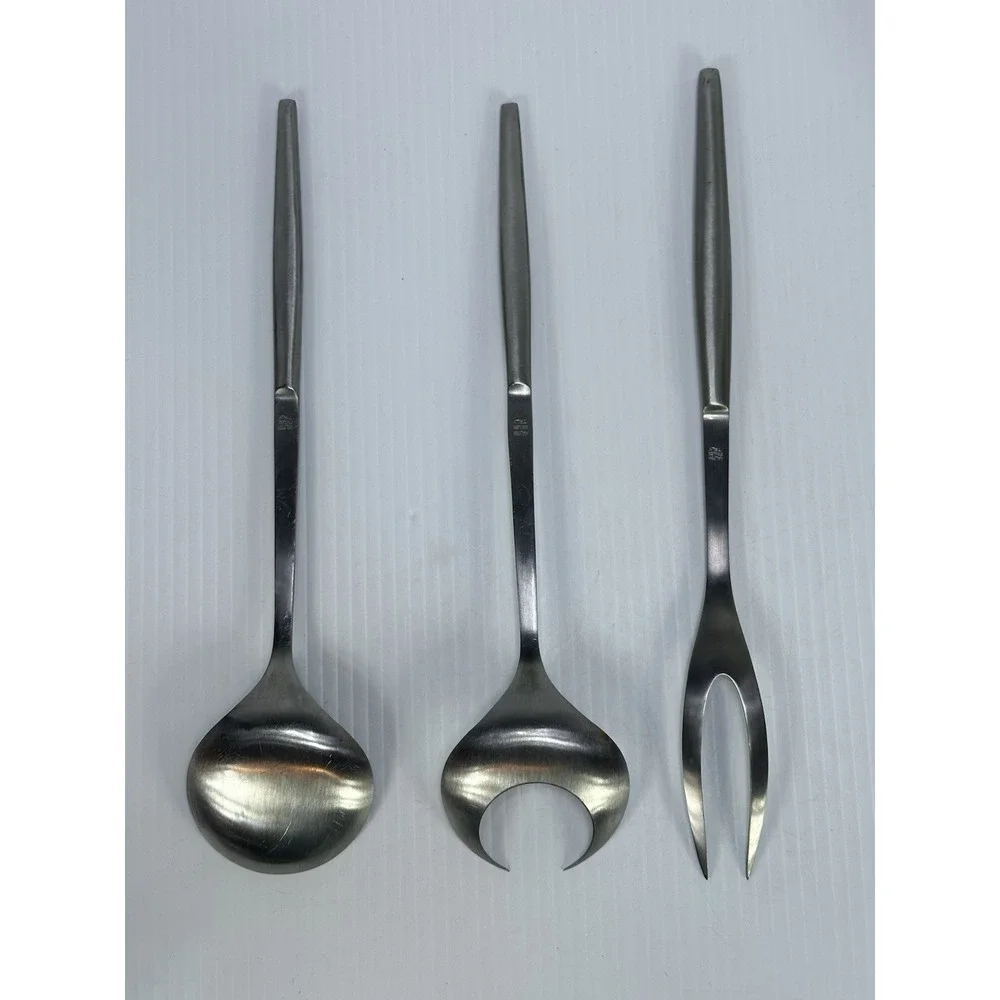 Vintage Kalmar Mid-Century Modern Salad Server Set &‎ Fork Italy Stainless Steel